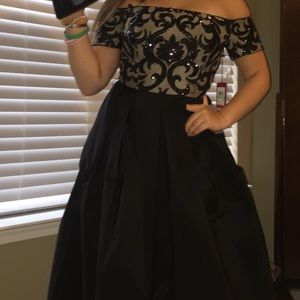 Vince Camuto Embellished Off-The-Shoulder Gown